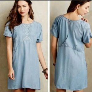 Anthropologie Holding Horses Denim Embroidered Dress